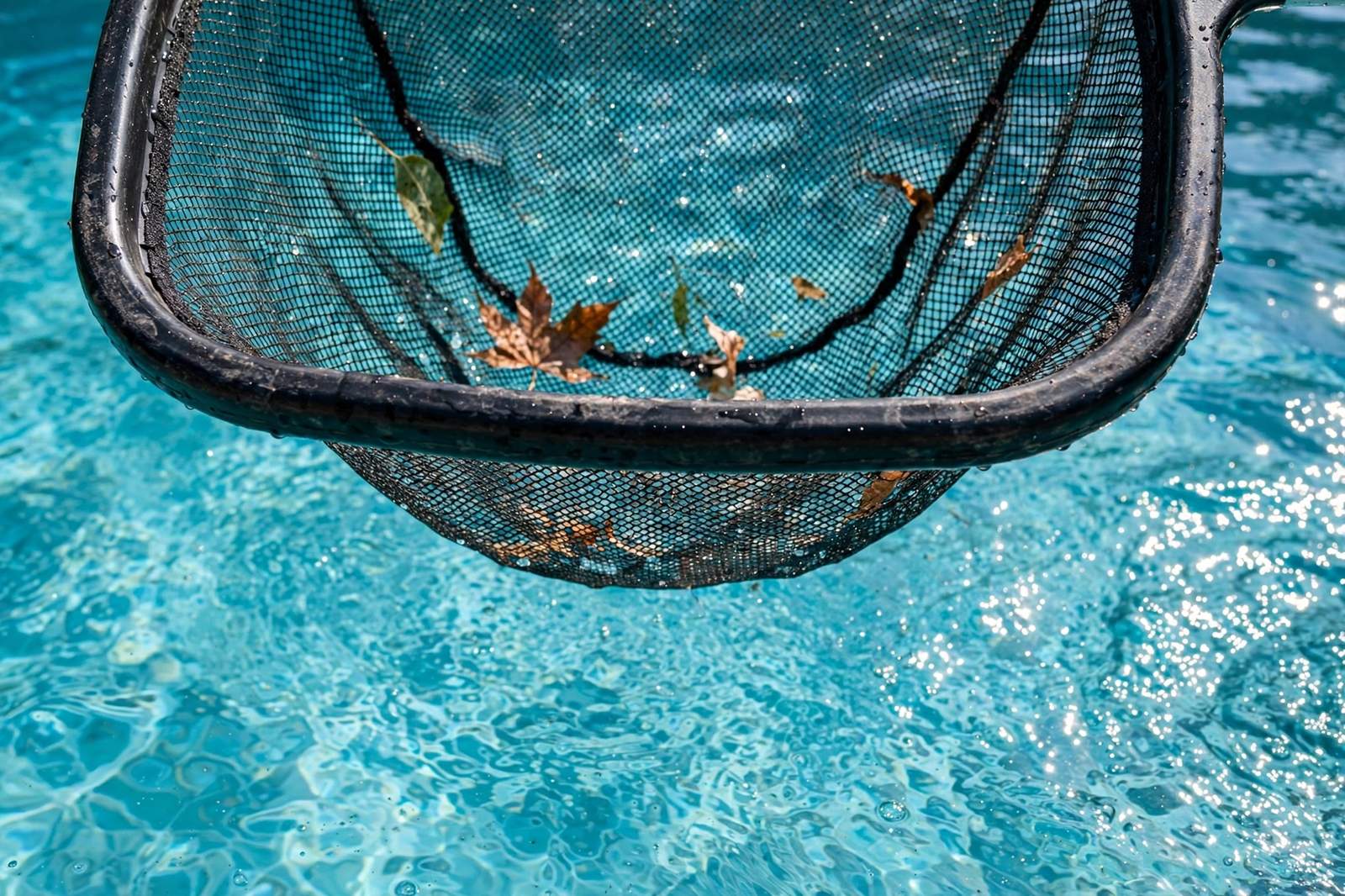 Skimmer net cleaning a pool